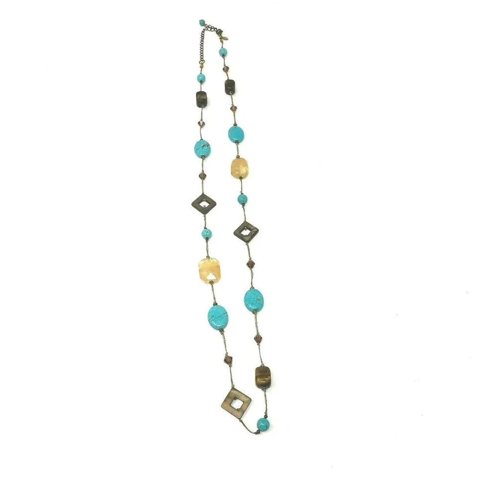 Promenade Necklace Tiger's Eye Faux Turquoise Premier Designs 32 in Browns Blues